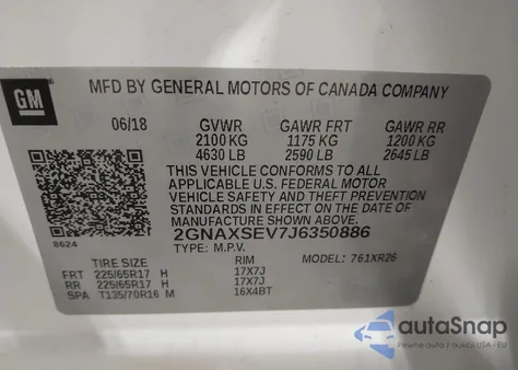 2018 Chevrolet Equinox Lt from USA, damaged, VIN 2GNAXSEV7J6350886